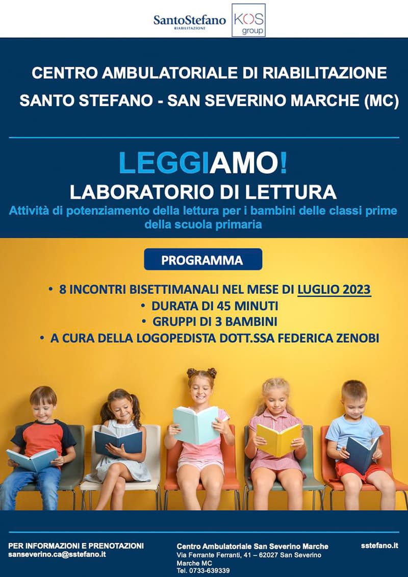 locandina leggiamo laboratorio di lettura 2023, Centro Ambulatoriale San Severino Marche
